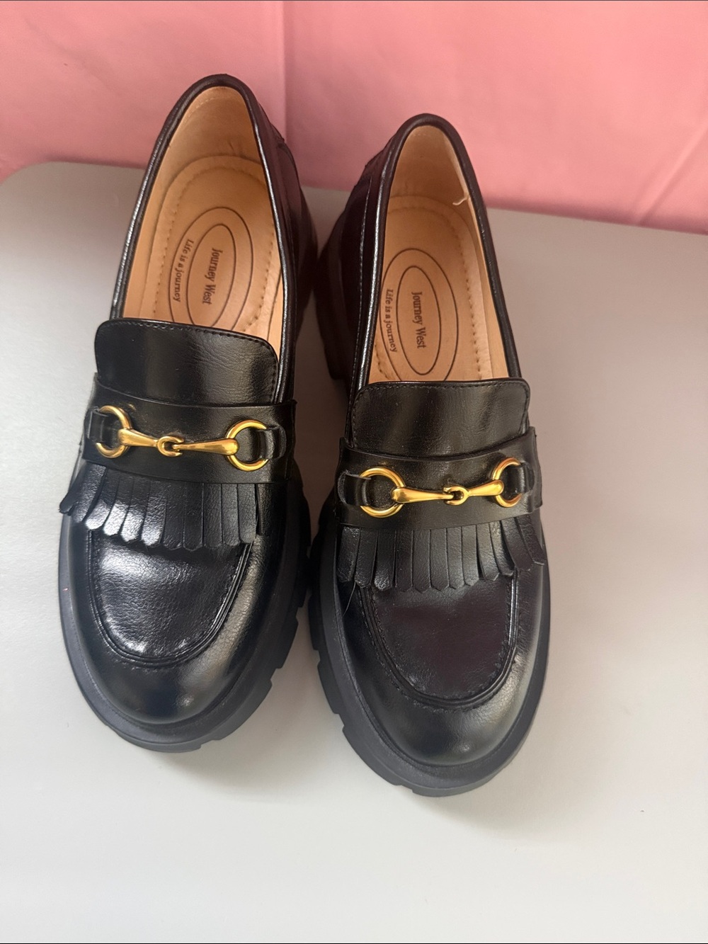 Gold-Bit Black Kiltie Loafers